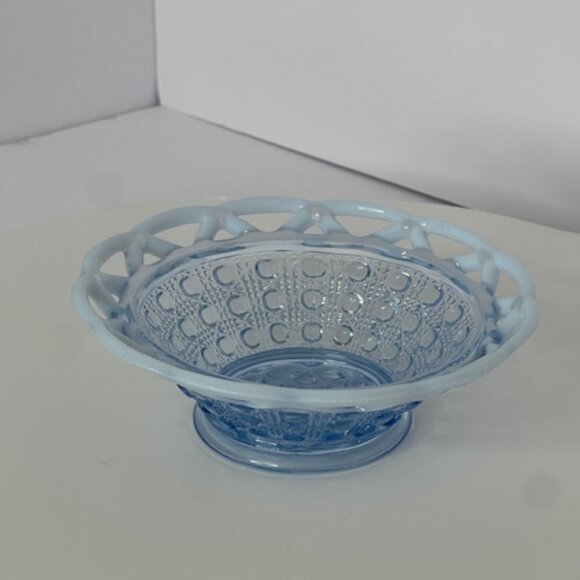 Vintage Imperial Glass Open Lace Edge Button & Sugar Katy Blue Opalescent Dish - Picture 7 of 9